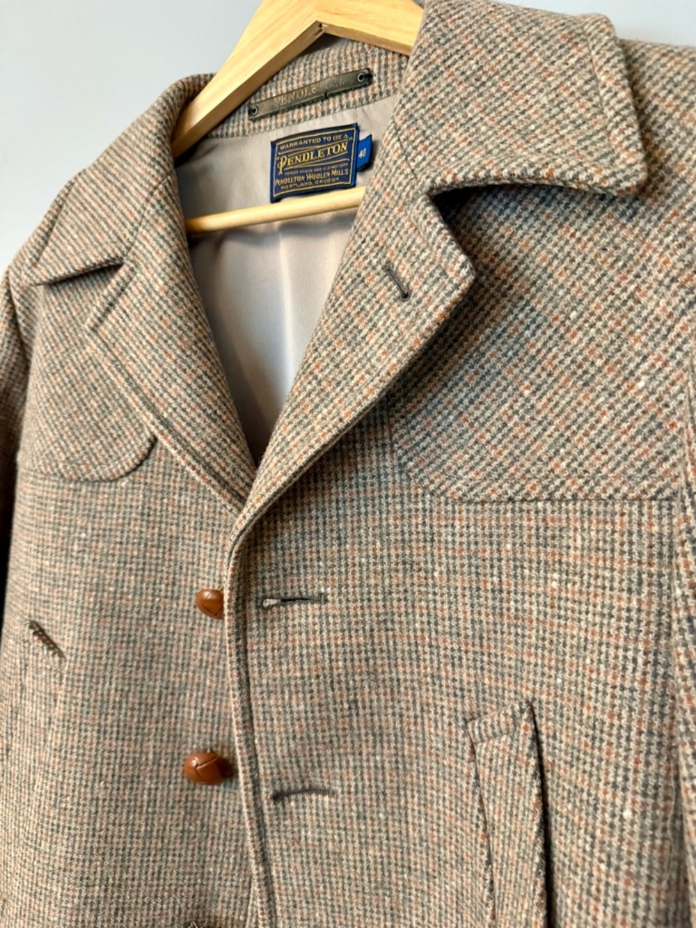 Pendleton Vintage Wool Tweed Coat in Beige Heavy Jacket Button Up Warm Men’s - Picture 4 of 11